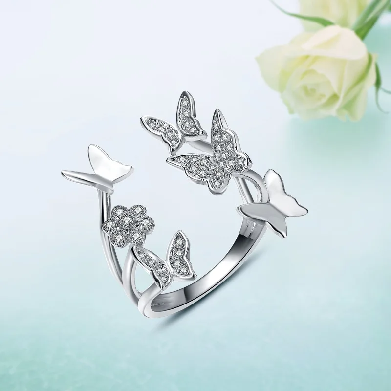 Серебряные, розовые, золотые кольца из бисера с бабочкой, женские регулируемые простые ювелирные изделия