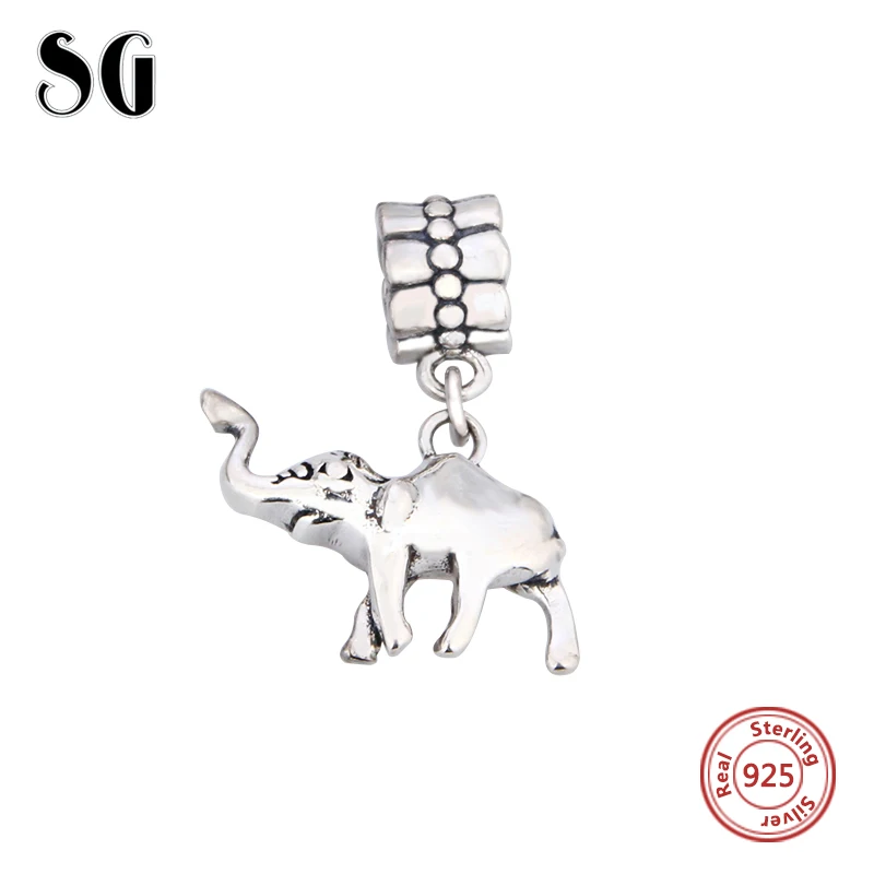 

SG silver 925 original Charms Antique Elephant shape beads fit European Bracelet Pendant Beads Jewelry for women Gifts