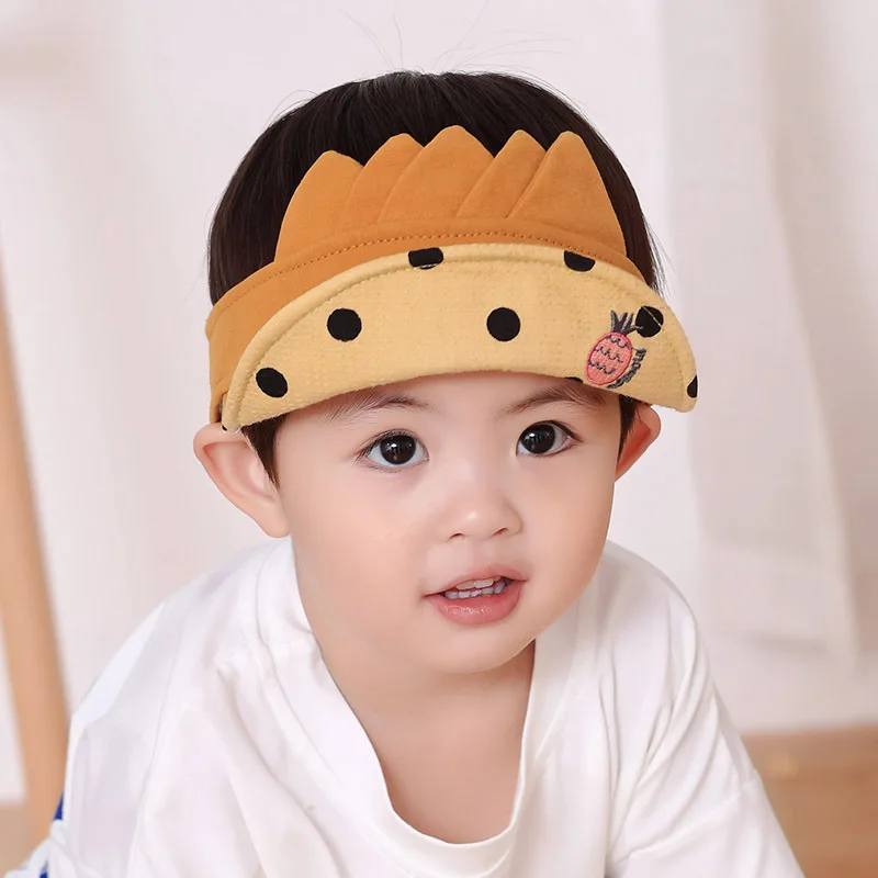 1Summer Baby Empty Hat Infant Boys Girls Visor Cap Sun Protection with Wide Brim Dots Cartoon Cute Cap for Summer Beach Park