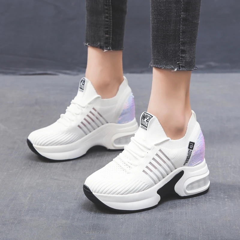 Women's Platform Shoes High Heel Increasing Ladies Shoes Mesh Breathable Quality Wedge Black Woman Sneakers 921w Women's Platform Shoes High Heel Increasing Ladies Shoes Mesh Breathable Quality Wedge Black Woman Sneakers 921w