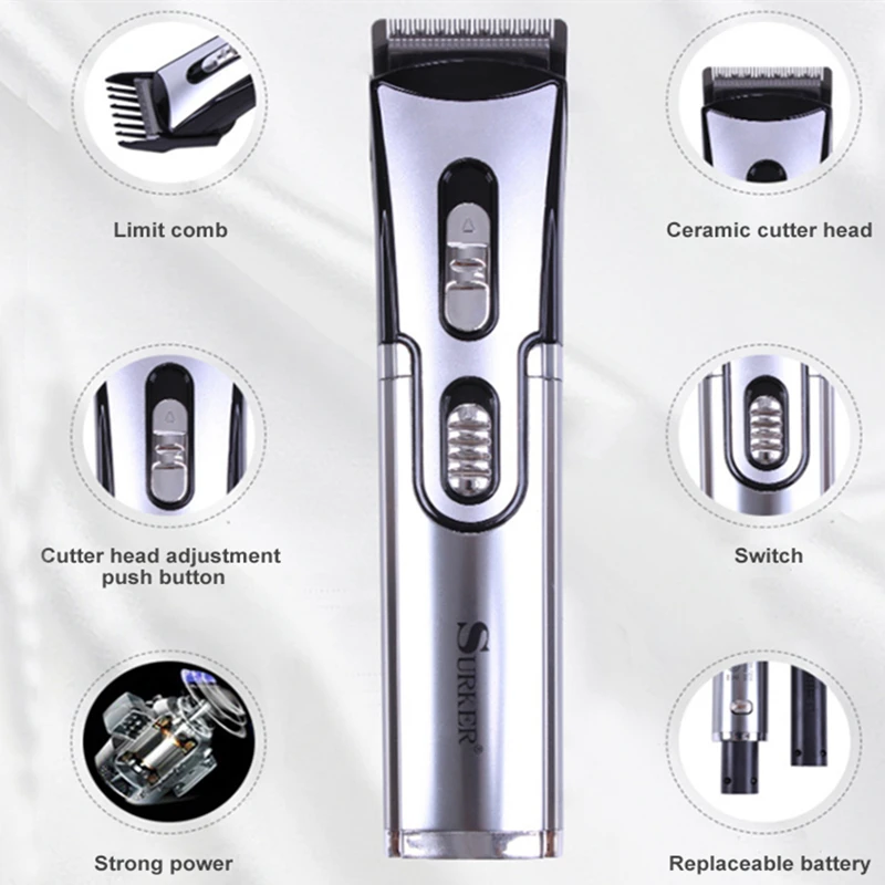 

SURKER SK-7206 Rechargeable Electric Hair Clipper Hair Cutting Machine Cordless Fast Charge Hair Trimmer EU Plug