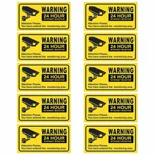 10 шт. безопасности Предупреждение наклейки 24 часа безопасности сигнализация Предупреждение Переводные(наклеивающиеся) знаки Камеры Скрытого видеонаблюдения Mark CCTV оповещения значки-наклейки