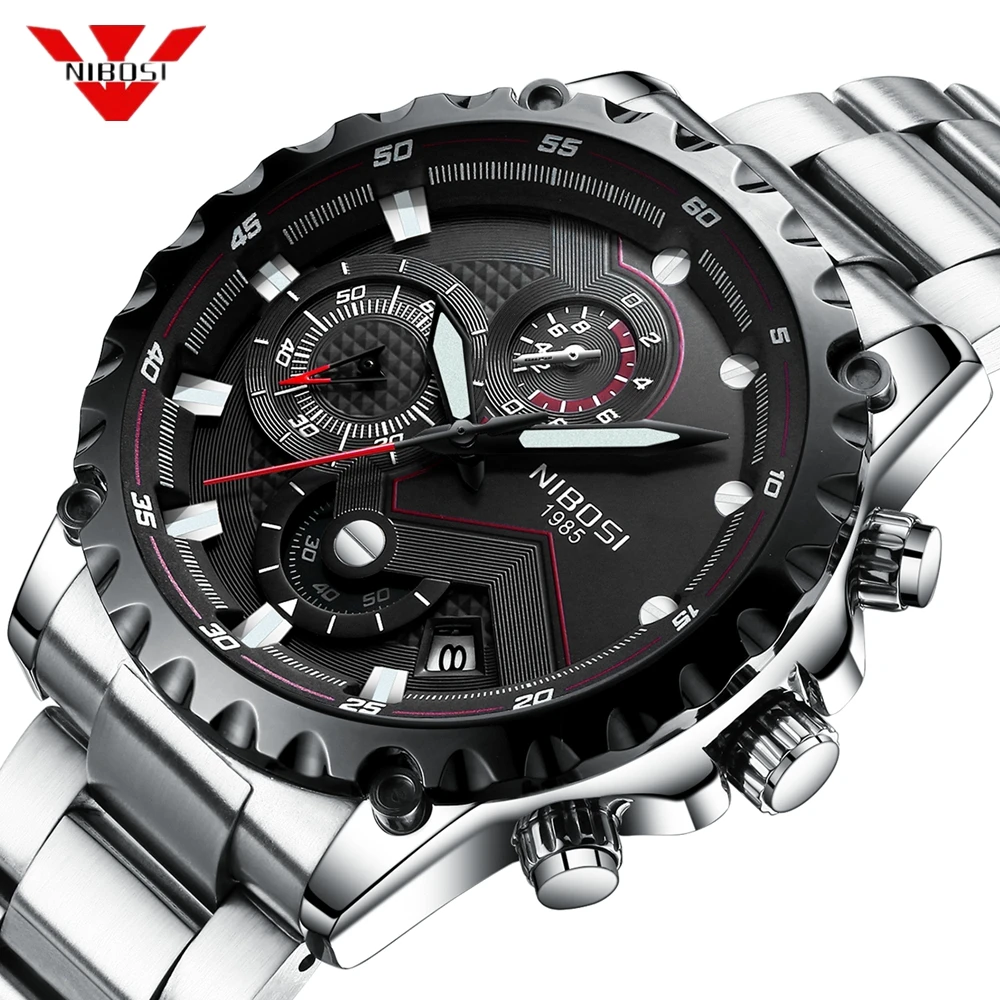 

NIBOSI Men Watch Big Dial Quartz Clock Top Brand Luxury Full Steel Mens Watches Army Military Sport WristWatch Relogio Masculino