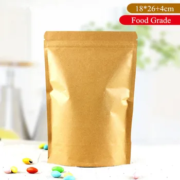 

18*26+4cm Doypack Pouch High Quality Thicken Kraft Paper Ziplock Bag Food Packaging Bag Moisture-proof Bags