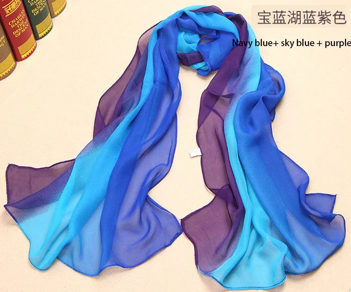 Красивый шифоновый шарф для женщин, высокое качество, градиентные цвета, шифон, жоржет, шелковые шарфы, шаль, женский длинный дизайн, 155x47 см - Цвет: 23