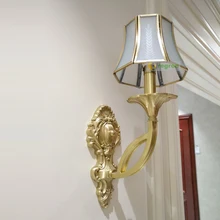 Роскошная вилла led медный настенный светильник для дома декоративное внутреннее настенное освещение Средиземноморский стиль Античный стеклянный абажур настенные лампы