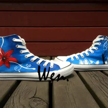 Вэнь синий ручной росписью обувь Дизайн пользовательские цветы Для женщин Для мужчин холст кроссовки для подарки на день рождения
