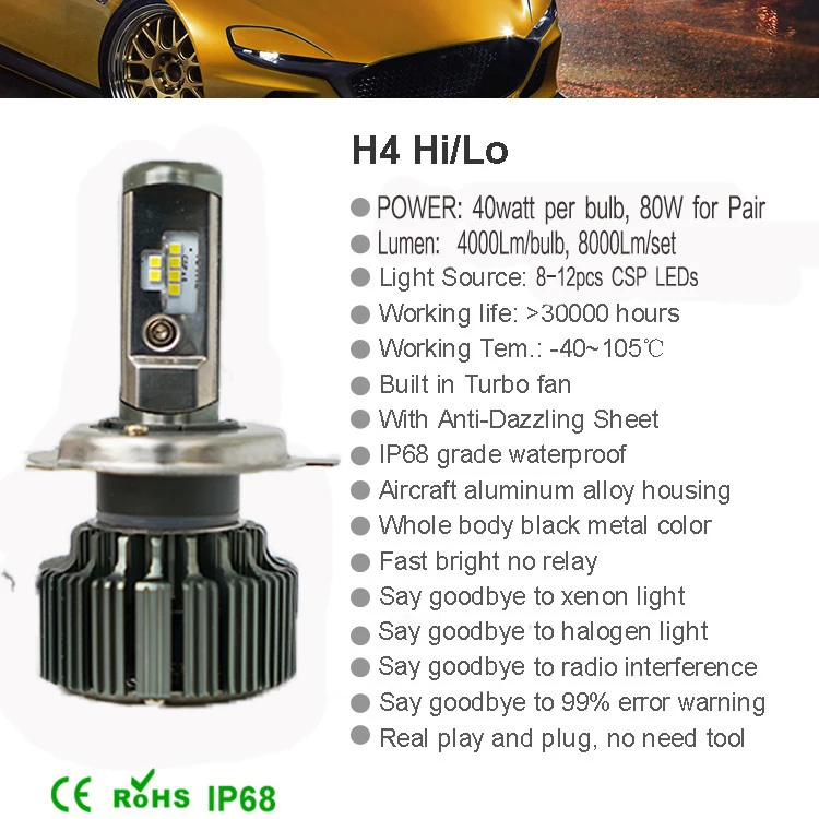 JGAUT TURBO T6 CSP светодиодный H4 H7 H11 H1 9005 9006 H3 HB3 HB4 60W 8000lm Автомобильные светодиодные фары