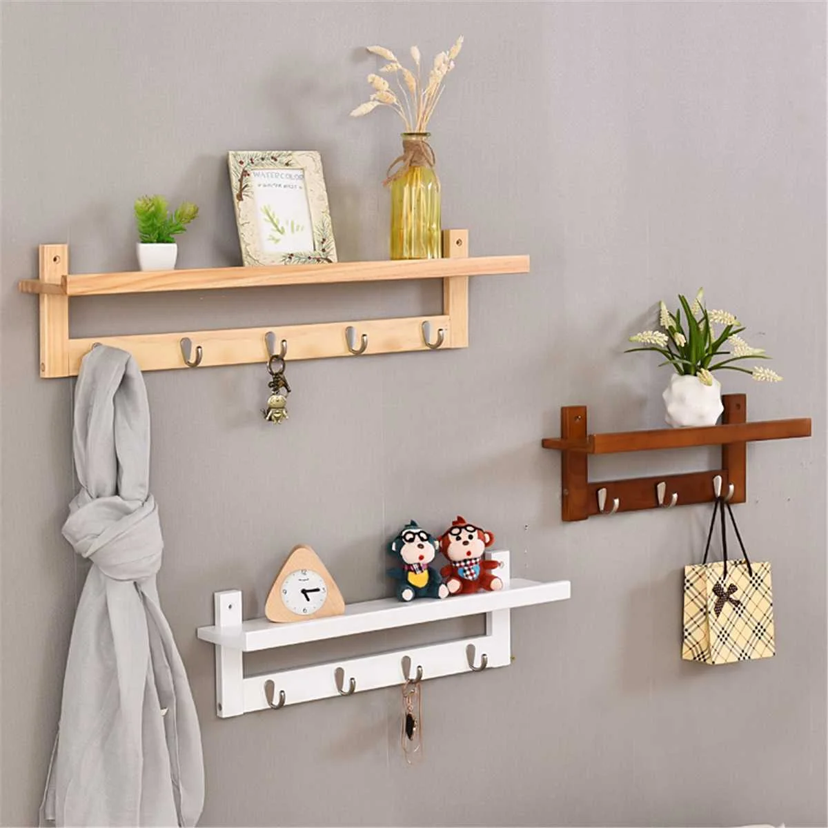 buy 5 Hook Wall Mounted Rail Coat Hat Hanger Shelf Display Rack Storage Shelves Organizer Home Rack Hanging Hooks Home Decor