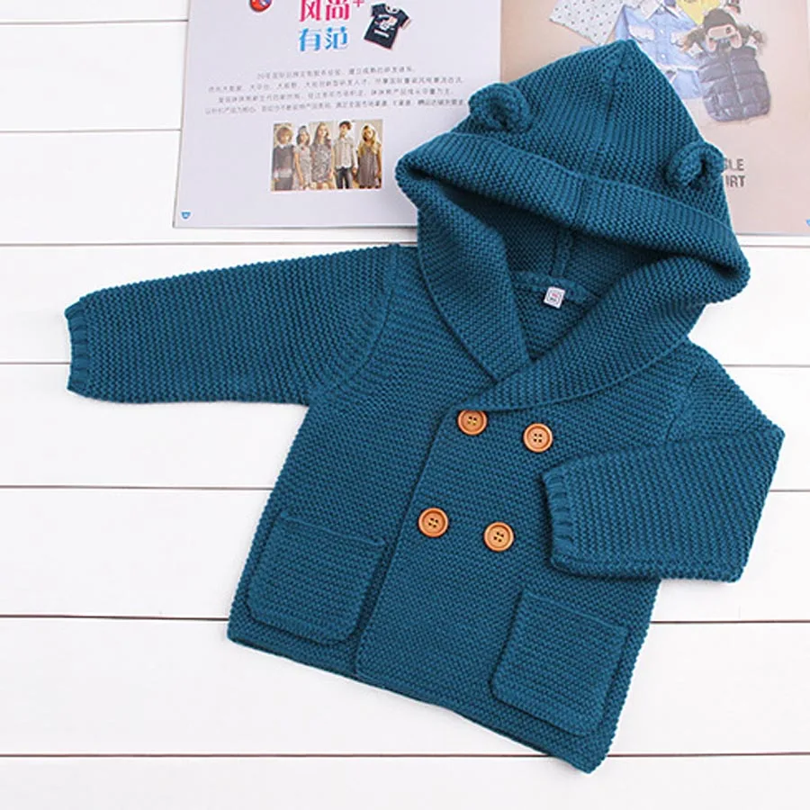 IYEAL/Детские свитера с капюшоном для девочек; вязаный свитер для мальчика; сезон осень-зима; Повседневная вязаная одежда для малышей - Цвет: Синий