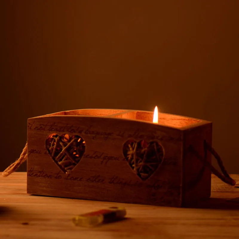 

American Style Home Decor Candlestick Love Heart Candle Holder Sconce Wooden Square Candle Stand Light Holder Wedding Decor