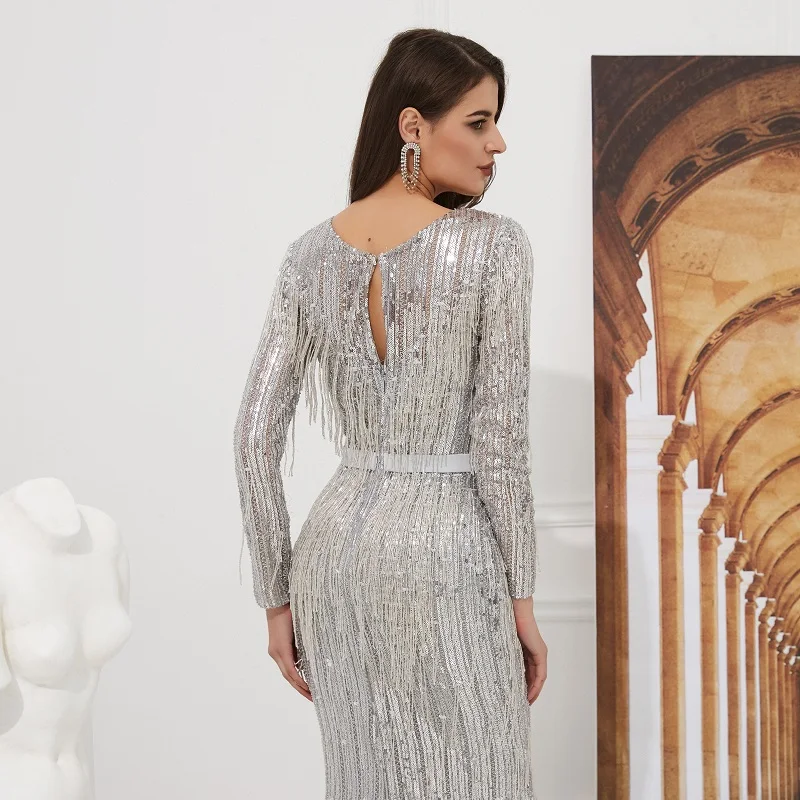 Luxury Mermaid Evening Dresses Long 2019 Sequined with Tassel Evening Gown for Women Evening Dress robe de soiree
