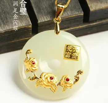 

Gold jade safety buckle pendant female and Tian jade necklace white jade pendant