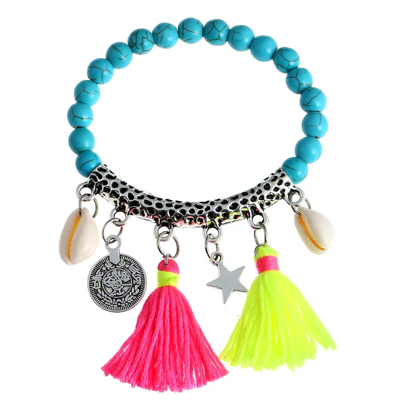 

Brasaletes Mujer Bohemian Bracelet Boho Ethnic Vintage Stone Beads Tassel Charm Best Friend Friendship Bracelets Women Pulseras