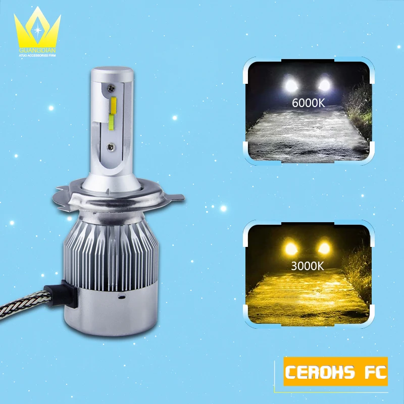 

Tcart H4 double color LED Car Headlight H4 Hi-Lo Beam for plips Auto Led Headlight Bulb 36W Headlamp