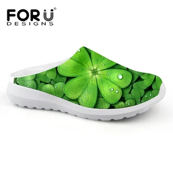 

FORUDESIGNS Summer Breathable Slippers Flower Leave Printed Women's Mesh Sandals Female Beach Slip-on Water Shoes Ladies Fla