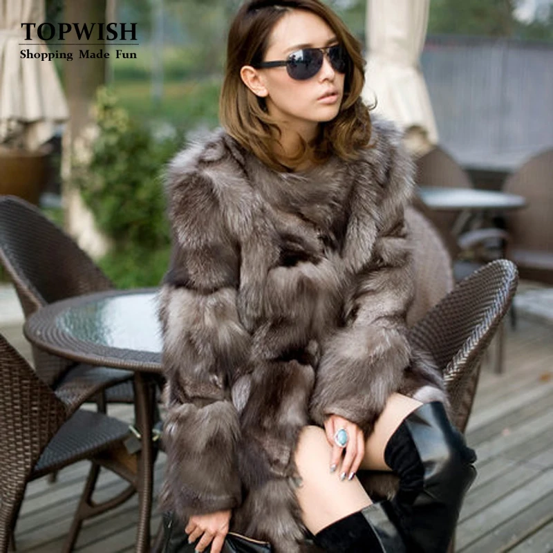 

New Princess silver fox fur coat women's long quality fox fur overcoat winter genuine fox fur jacket free shiping F0311