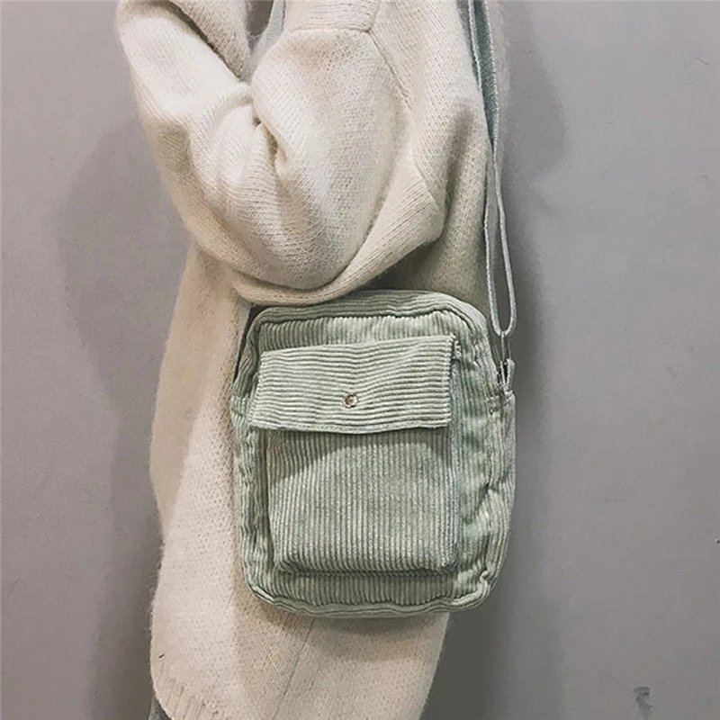 

2019 New Spring Winter Women Shoulder Crossbody Bag Female Canvas Corduroy Flap Bag Preppy Style Money Bags For Girls