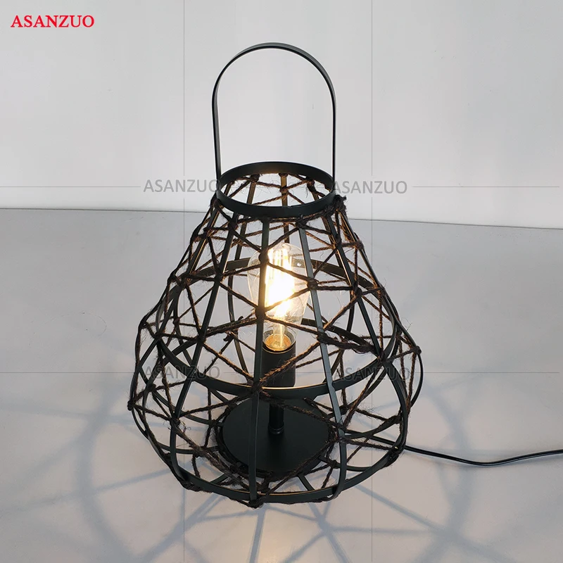 Ретро Эдисон-стол светильники лампа промышленный Лофт кованые черные фонари канатная Лампа Домашнее освещение E27