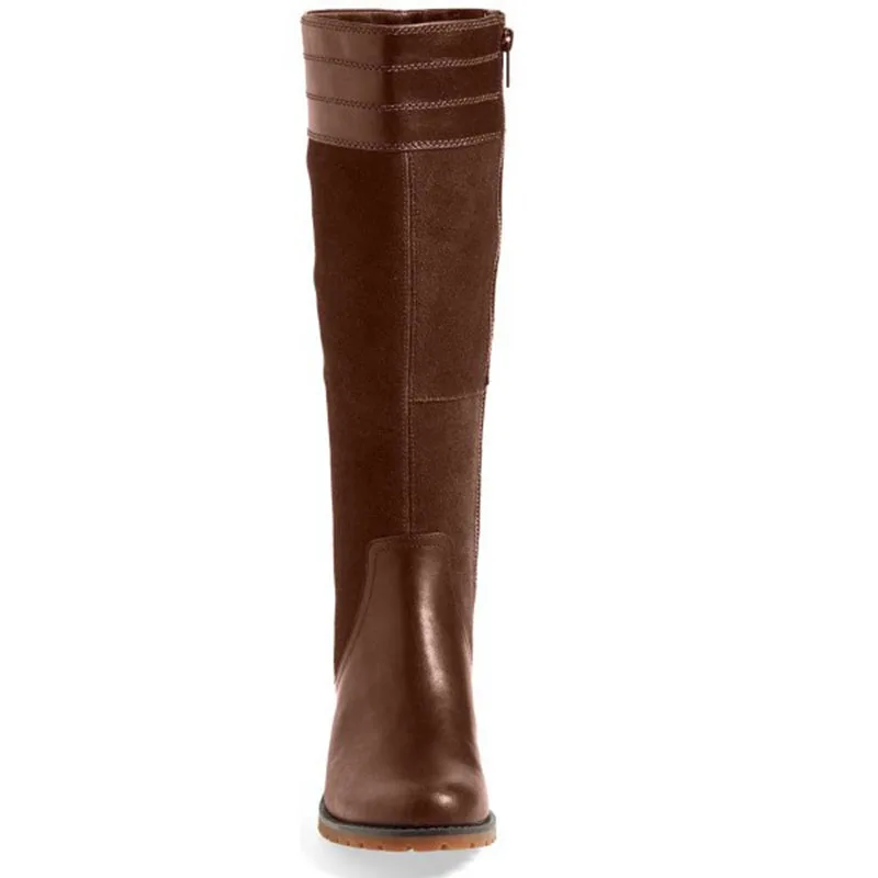 Vintage amp; Kitten Fsj01 Reife 37 Reiten Stil Reise Für Runde Fsj Braun Kappe Wandern Stiefel Heraus Gehen Mid Frauen fsj02 Ferse Kniehohe Schuhe 56Oz1wqY