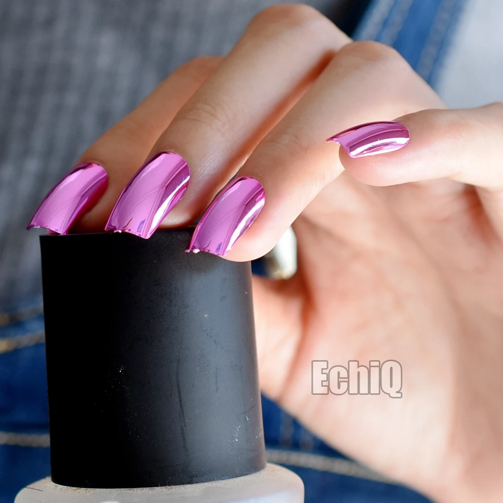 Длинные квадратные накладные ногти, розовые, красные зеркальные металлические накладные ногти, красивые блестящие сексуальные дизайнерские ногти