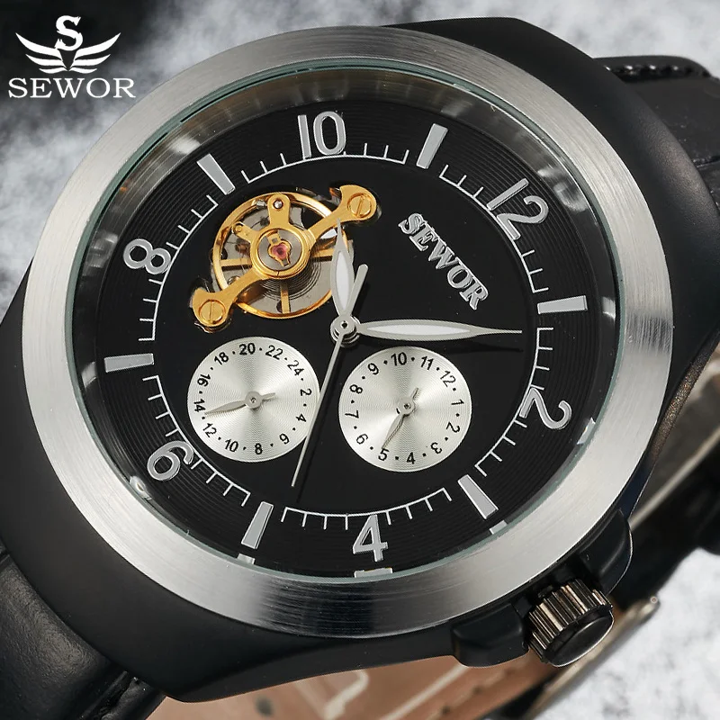 

SEWOR Tourbillon Mechanical Watch Men Vintage Top Brand Luxury Mens Automatic Watches Gold Business Watches Casual Wristwatch