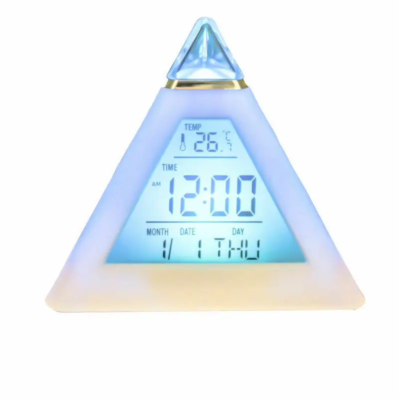7 цветов красочные пирамиды ЖК-будильник ночной Светильник термометр цифровые настенные часы сменные светодиодные часы домашний Декор Аксессуары