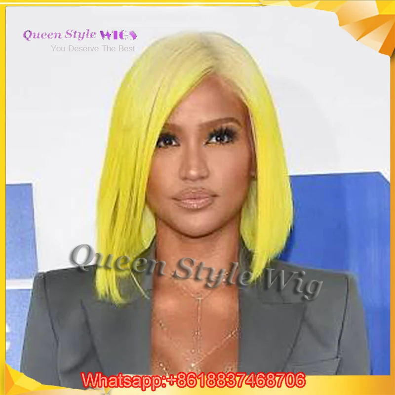 Lady Gaga Short Straight Hairstyle Lace Front Wig Synthetic Blonde
