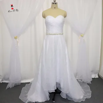 

Summer Beach High Low Wedding Dress Organza Wedding Gowns Rhinestones Long Back Short Front Bridal Dresses 2017 Robe de Mariee