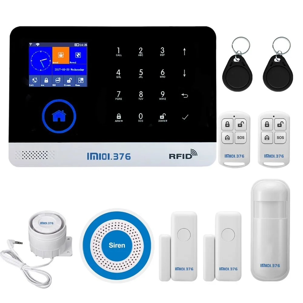 LM101.376 wifi GSM домашняя система охранной сигнализации с 2,4 дюймов TFT сенсорной панелью приложение управление RFID карта беспроводной умный дом защита от взлома - Цвет: LM Kit K