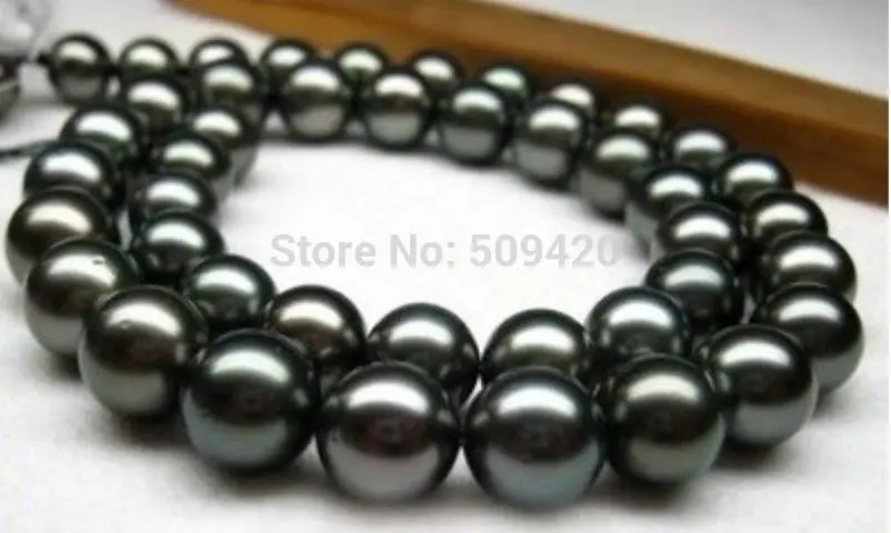 

W&O667 HOT REAL AAA+ 11-12MM SOUTH SEA BLACK PEARL NECKLACE 18"14K (C0309)
