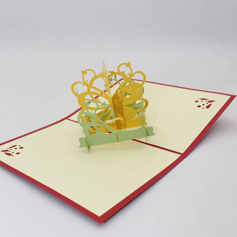 Киригами ручной работы 3D открытки всплывающие поздравительные карты с конвертом