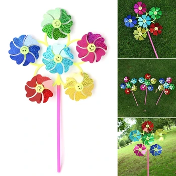 

Windmill Kids Toys Glow 6 Wheels Yard Garden Ornaments Colorful Outdoor Spinner