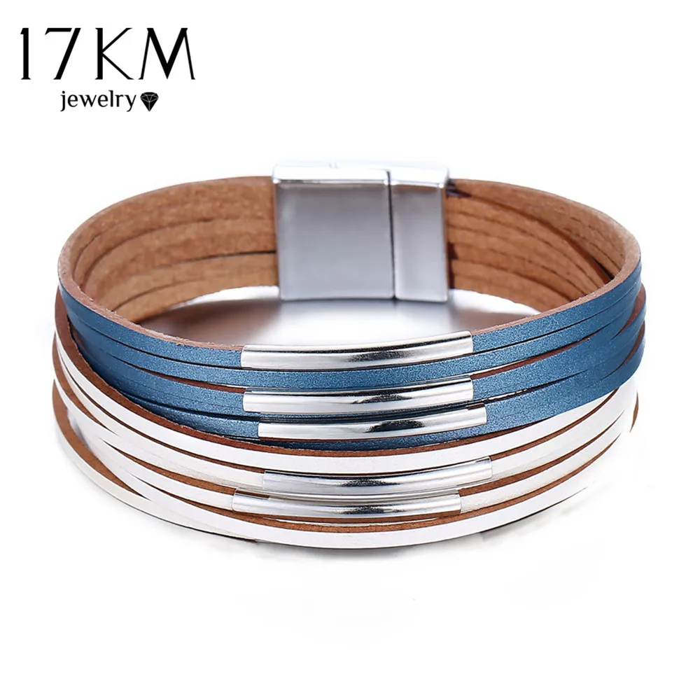 17KM New Fashion Wrap Couples Bracelet For Women Men Multiple Layers Leather Bracelets With Slide Simple Statement Jewelry 2018