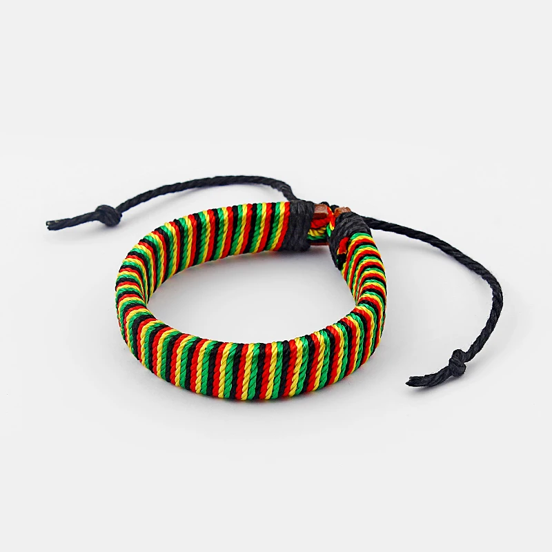 1 шт. кожаный и шнур раста цвета черный, красный, желтый и зеленый хлопок шнур браслет для женщин и мужчин ювелирные изделия