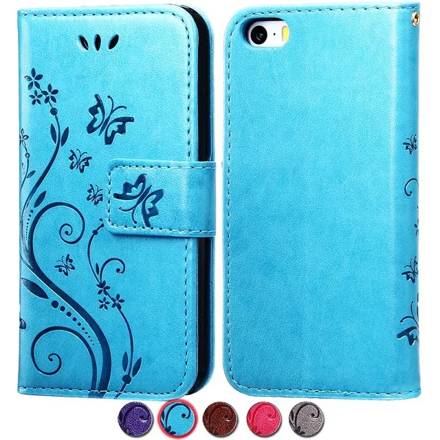 sky blue Роскошный чехол из искусственной кожи чехол для iPhone 5 5S SE iPhone5 S 5SE флип стоячий кошелек с силиконовый чехол на заднюю панель телефона 3D цветочный узор - Цвет: sky blue