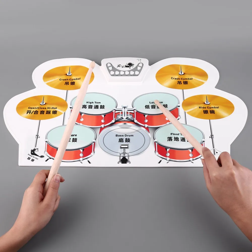 Силиконовая электронная барабанная установка с барабанными палочками ножная педаль музыкальная