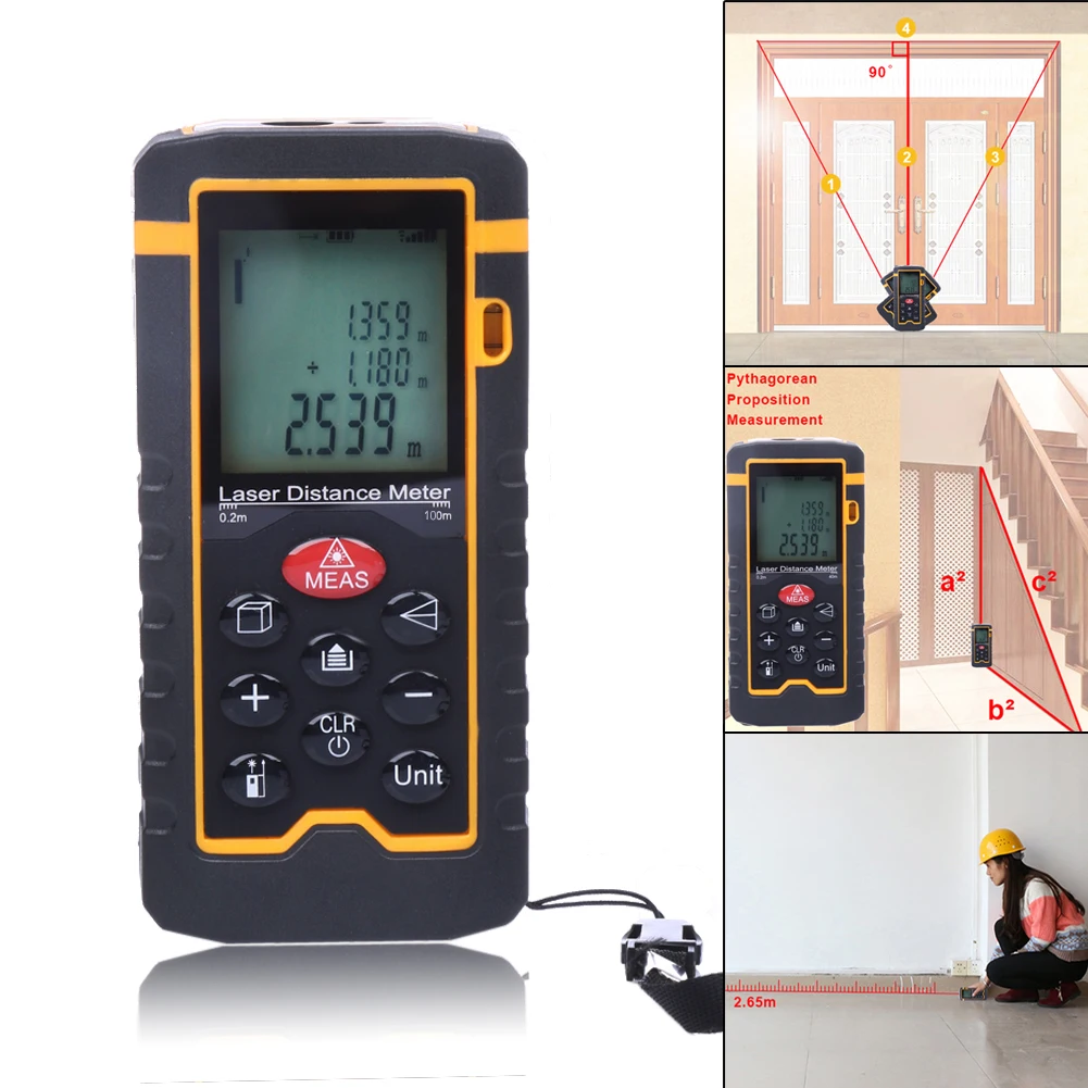 

Laser Distance Meter100M/328ft/3937 Rangefinder Digital Laser Tape Range Finder Trena Ruler Build Measure Area/Volume Ruler
