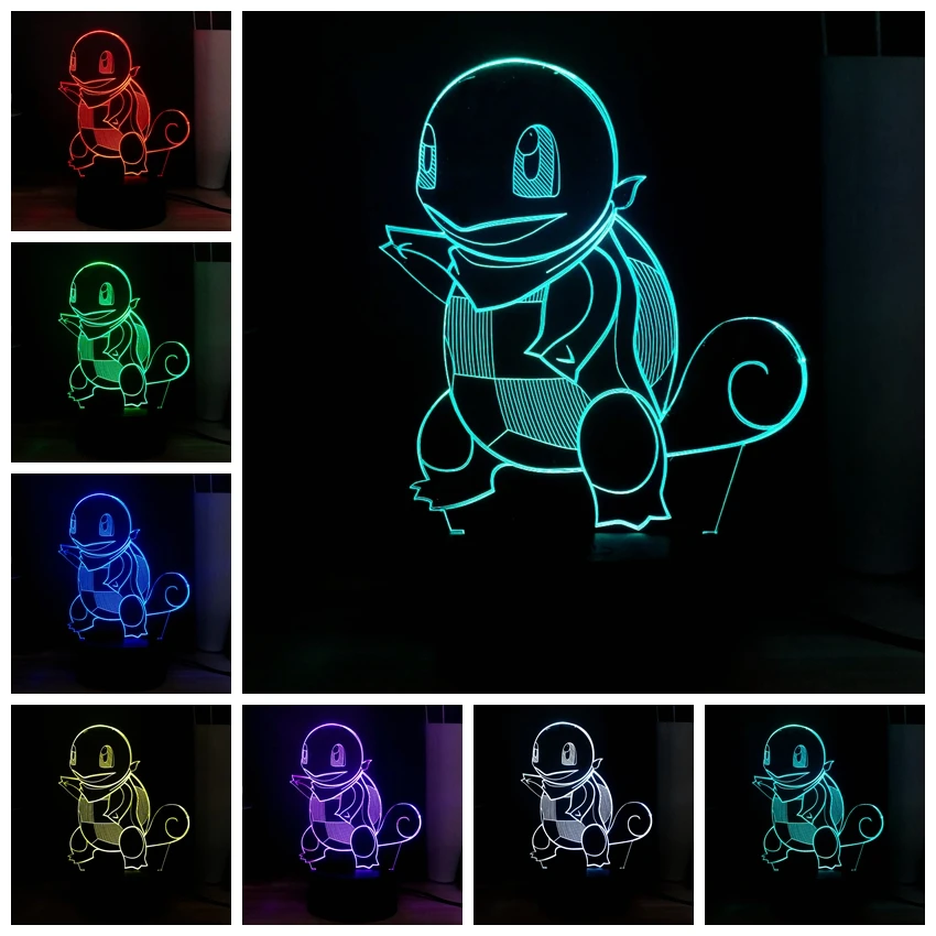3D визуальная лампа новинка милый Дженни черепаха Покемон RGB 7 цветов светодиодный