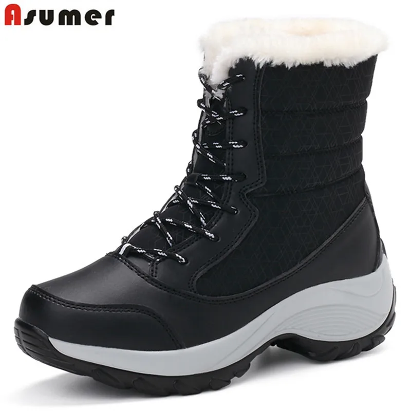 

ASUMER Plus size 35-42 New 2019 Snow boots women lace up thick fur platform boots ladies keep warm plush women's winter boots