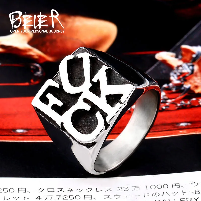 

Beier new store 316L Stainless Steel Uniquely designed letter rock men's and women's rings antique and gold high quality jewelry