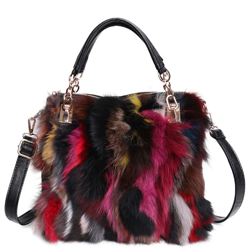 

100% genuine Fur Women Messenger bag Tote Handbags Ladies Genuine Leather Shoulder Bags Gift Crossbody bag Clutch bolsa feminina