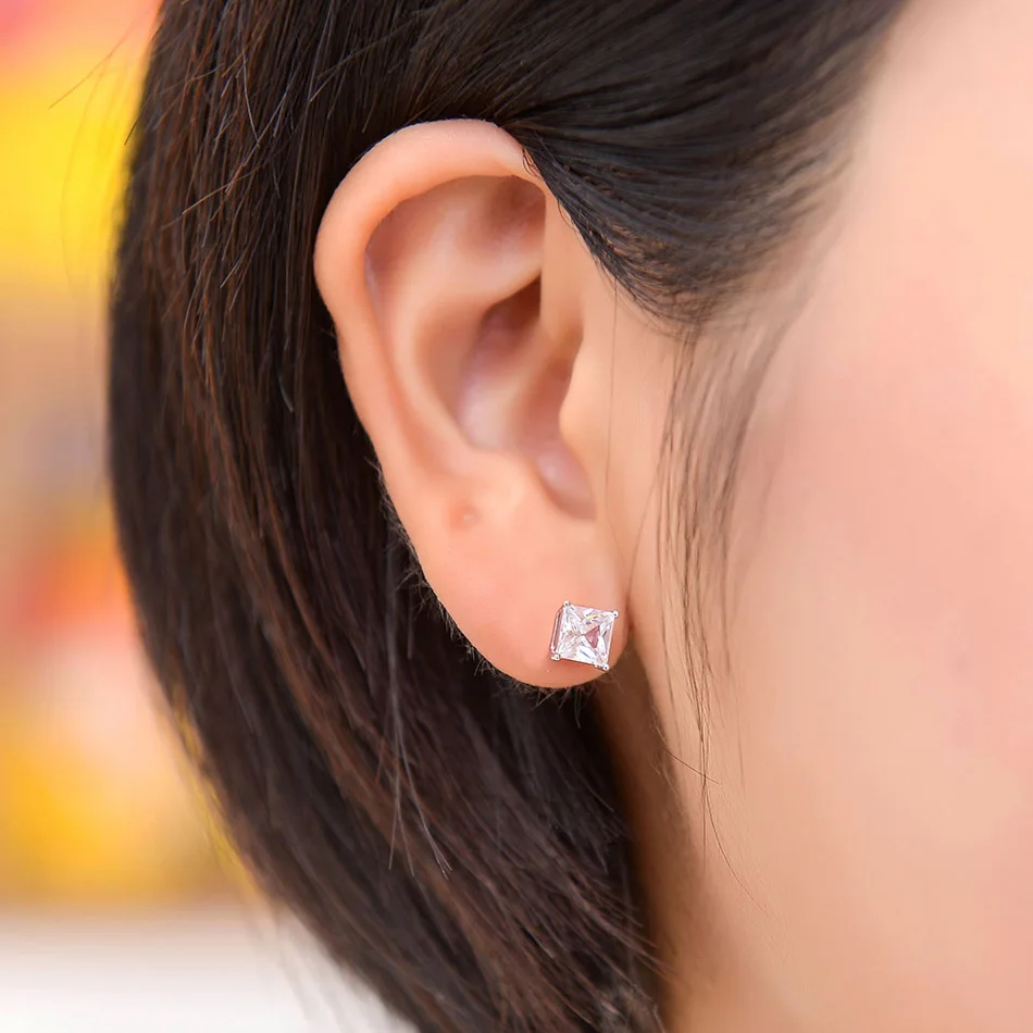 7925 Sterling Silver Stud Earrings  Women Fashion Cute Tiny Clear Cubic Zirconia Silver Fine Jewelry Gift For Girls Kids Lady
