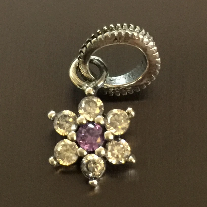 

100% 925 sterling silver flower shape pendants&charms with crystals fit Pd bracelets for women gift