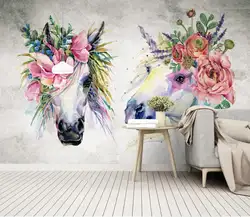 3d Настенные обои на заказ нетканые Акварельные Цветы голова лошади обои для гостиной обустройство дома современные обои