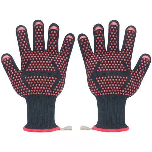 1 пара термостойкие перчатки полезные бекон микроволновки силиконовые рукавицы для печи и кевлар высокая термостойкость - Цвет: D