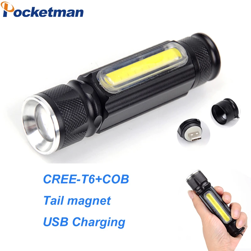 

Magnet camping lamp mini usb led flashlight xml t6 torch rechargeable led lantern waterproof zoom 18650 battery flash light
