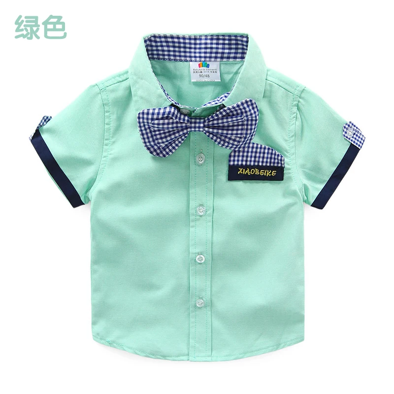 Летняя детская одежда в европейском стиле для детей 2, 3, 4, 5, 6, 7, 8, 9, 10 лет, красивая рубашка с галстуком-бабочкой и короткими рукавами для маленьких мальчиков - Цвет: Зеленый