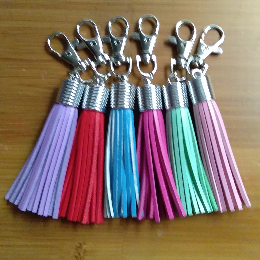High Quality Mini Cute Leather Tassels Key Chain Lobster Clip Keyring