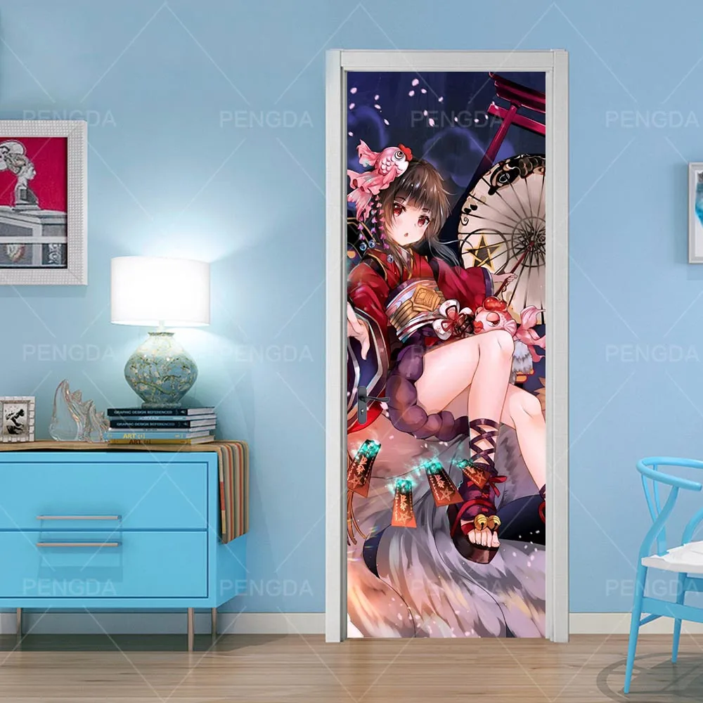 Простые европейские наклейки на дверь, японское аниме, ПВХ плакат, водонепроницаемый холст, принт, картина для гостиной, обновление, домашний декор, наклейка